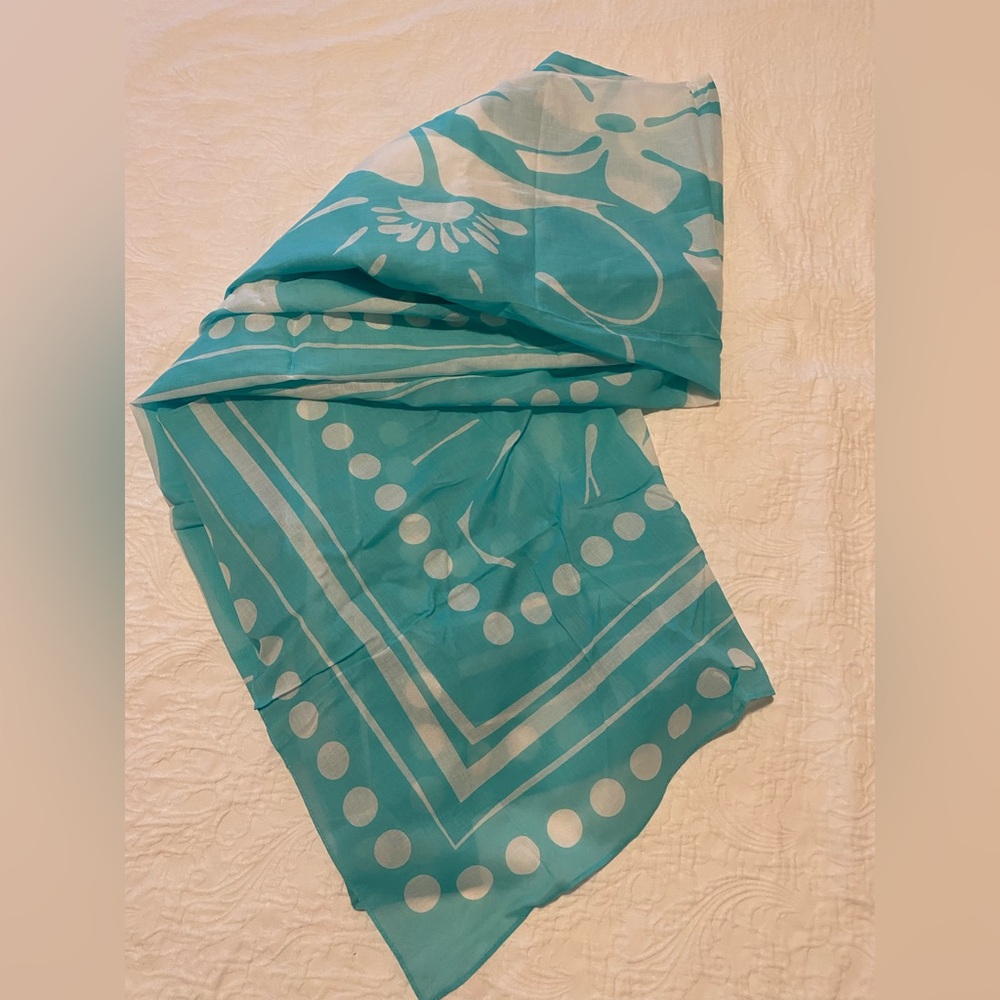 NWT! Tori Richard Turquoise Cotton Pareo Scarf Wrap Polka Dot